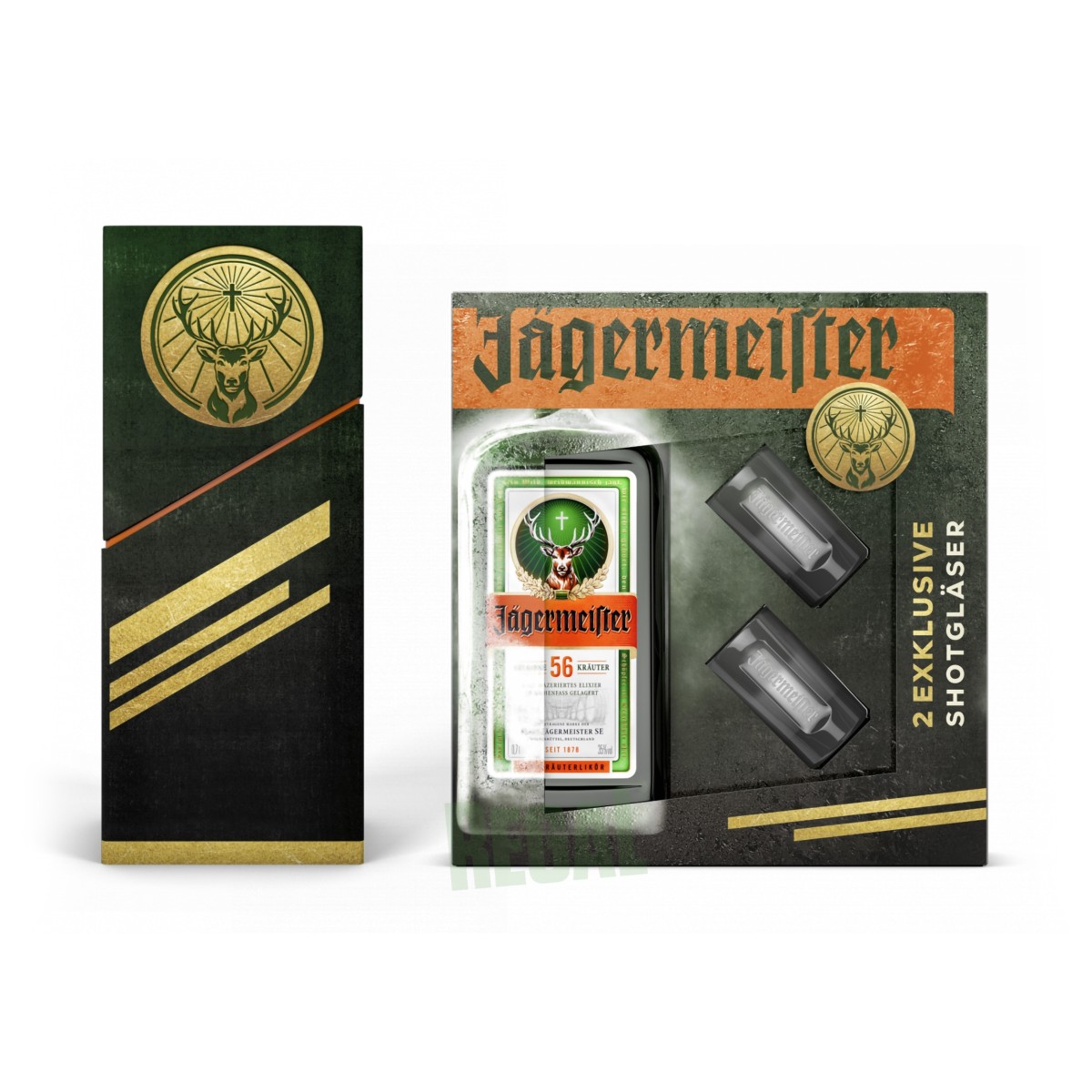 Jägermeister Kräuterlikör + 2 exklusive Shotgläser